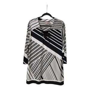 Chico's Womens Size 3/XL/16 Blouse Tunic Striped 3/4 Sleeve Pullover V-Neck